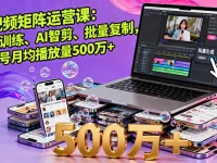 短视频矩阵运营课：网感训练、AI智剪、批量复制，单账号月均播放量500万+