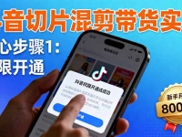 抖音切片混剪带货实战：权限开通、商品挂车、混剪手法，新手月入8000+