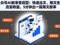 公众号AI故事变现营：快速出文、爆文生成、流量收益，5分钟出一篇爆文故事