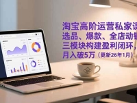 淘宝高阶运营私家课：选品、爆款、全店动销，三模块构建盈利闭环，月入破5万（更新26年1月）