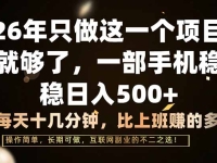 26年只做这一个项目,一部手机,每天十几分钟,轻松日入500+