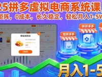 2025拼多多虚拟电商系统课，可矩阵，0成本，长久稳定，轻松月入1-5W