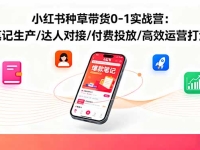 小红书种草带货0-1实战营：笔记生产/达人对接/付费投放/高效运营打法