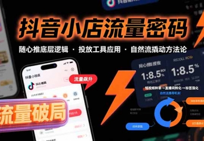 抖音小店流量密码，随心推底层逻辑，投放工具应用，自然流撬动核心方法论