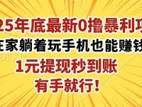 2025年底最新0撸暴利项目,在家也能躺赚,1元秒提现,有手就行!