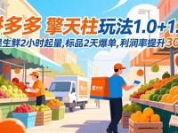 拼多多 擎天柱玩法1.0+1.5,水果生鲜2小时起量,标品2天爆单,利润率提升30%