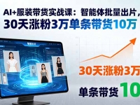 AI+服装带货实战课：智能体批量出片，30天涨粉3万单条带货10万
