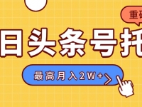 【头条号托管 】我提供视频，你发布，每天操作5分钟，最高躺赚1W+