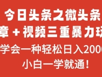 今日头条之微头条＋文章＋视频三重暴力玩法，学会一种轻松日入2000＋，…