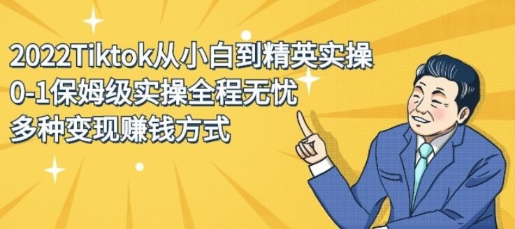 2022Tiktok从小白到精英实操，0-1保姆级实操全程无忧，多种变现赚钱方式