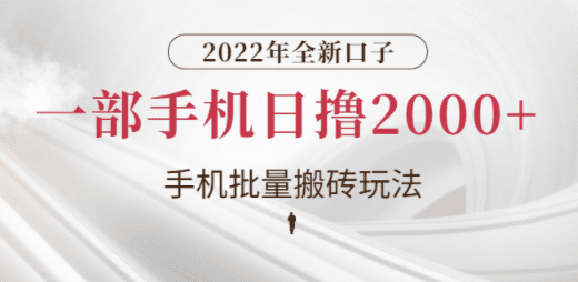 2022年全新口子，手机批量搬砖玩法，一部手机日撸2000+