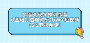 抖音变现实操训练营：0基础打造爆款500W+短视频