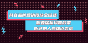 抖音品牌营销投放全链路：想要深耕抖音的来，听过的人都知道靠谱