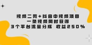 视频二剪+抖音中视频项目：一条视频获得3个平台流量分成 收益250%