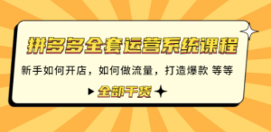 拼多多全套运营系统课程：新手如何开店 如何做流量 打造爆款 等等 全部干货 ...