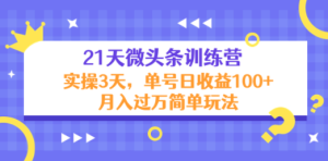 21天微头条训练营，实操3天，单号日收益100+月入过万简单玩法