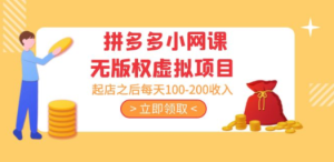 拼多多小网课无版权虚拟项目分享课：起店之后每天100-200收入