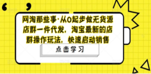 从0起步做无货源店群一件代发，淘宝最新的店群操作玩法，快速启动销售