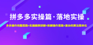 拼多多实操篇·落地实操 完整思路+实操案例+拆解操作思路+复杂的算法简单化 ...