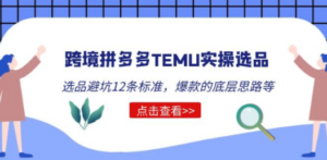 跨境拼多多TEMU实操选品运营方法，选品避坑12条标准，爆款的底层思路等