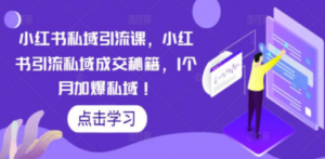 小红书私域引流课，小红书引流私域成交秘籍，1个月加爆私域