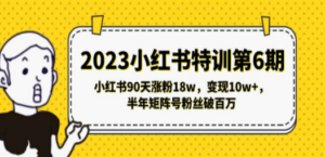 2023小红书特训第6期，小红书90天涨粉18w，变现10w+，半年矩阵号粉丝破百万