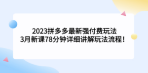 2023拼多多最新强付费玩法，3月新课​78分钟详细讲解玩法流程
