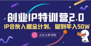 创业IP特训营2.0，IP合伙人掘金计划，做到年入50W