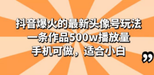 抖音爆火的最新头像号玩法，一条作品500w播放量，手机可做，适合小白