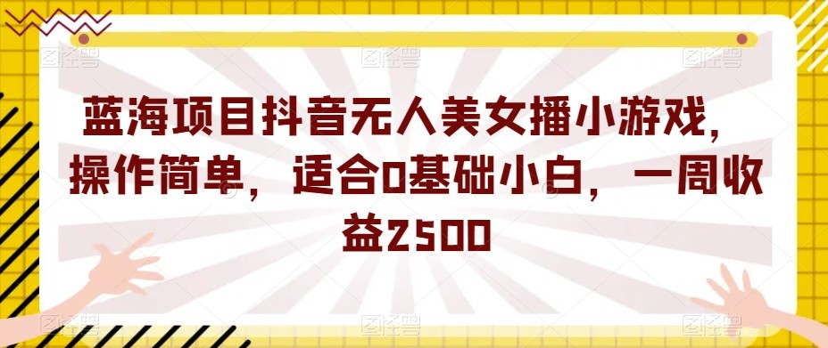 蓝海项目抖音无人美女播小游戏，操作简单，适合0基础小白，一周收益2500【揭秘】 ...