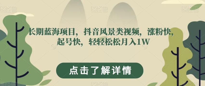长期蓝海项目，抖音风景类视频，涨粉快，起号快，轻轻松松月入1W【揭秘】 ...