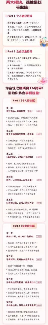 小红书·捡钱课 发发笔记月挣1.5w 不做图 不发货 1周就见效(个人篇 企业篇)
