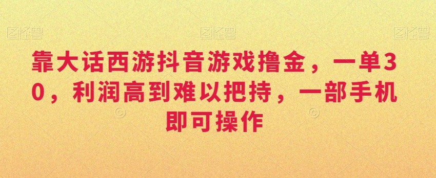 靠大话西游抖音游戏撸金，一单30，利润高到难以把持，一部手机即可操作，日入3000+ ...