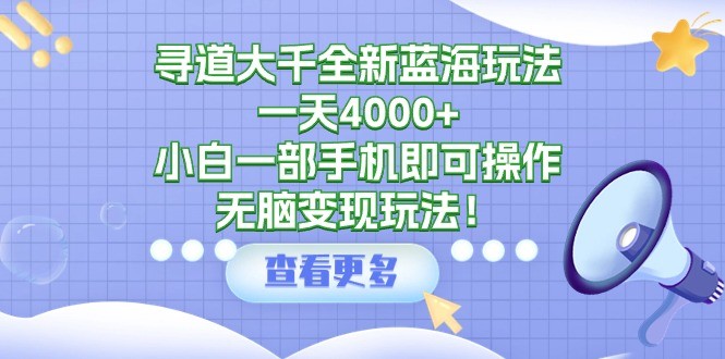 寻道大千全新蓝海玩法，一天4000+，小白一部手机即可操作，无脑变现玩法！ ...