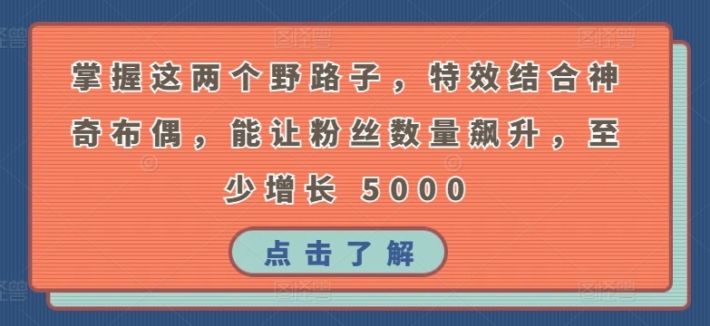 掌握这两个野路子，特效结合神奇布偶，能让粉丝数量飙升，至少增长 5000【揭秘】 ...