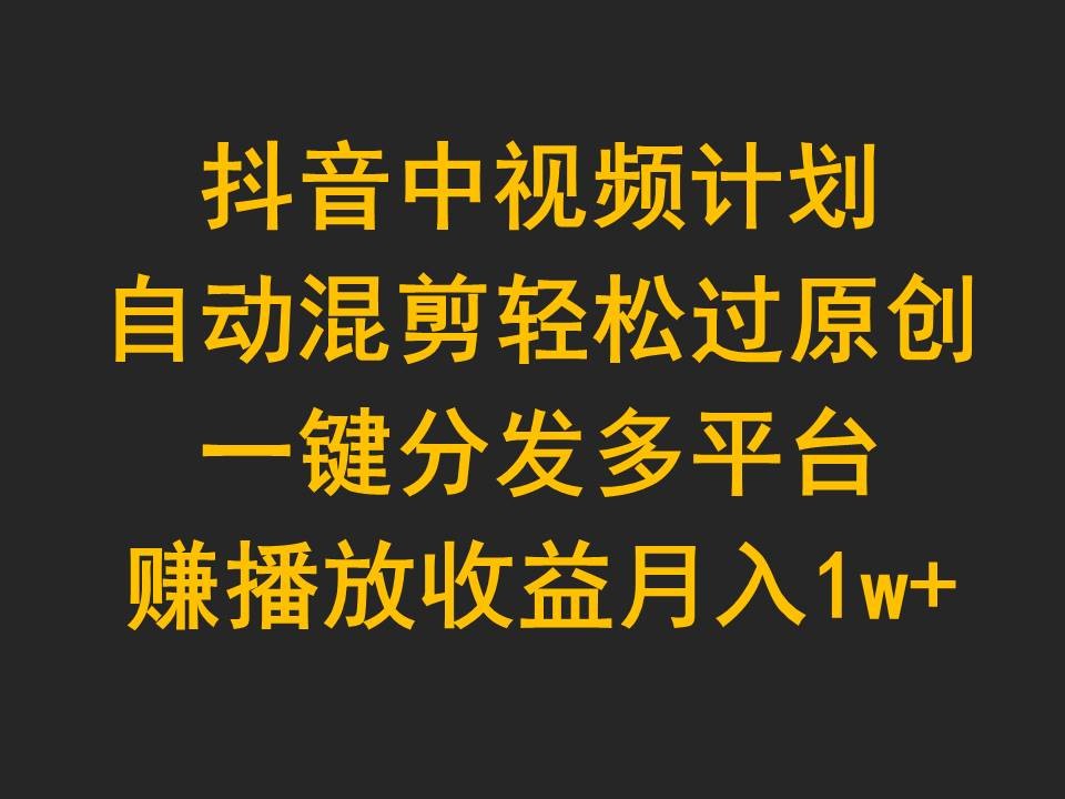 玩转抖音中视频计划，自动混剪轻松过原创，一键分发多平台赚播放收益，月入1w+ ...