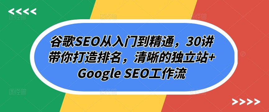 谷歌SEO课程：从入门到精通，30讲带你打造排名，清晰的独立站提升网站排名技巧全解析 ...