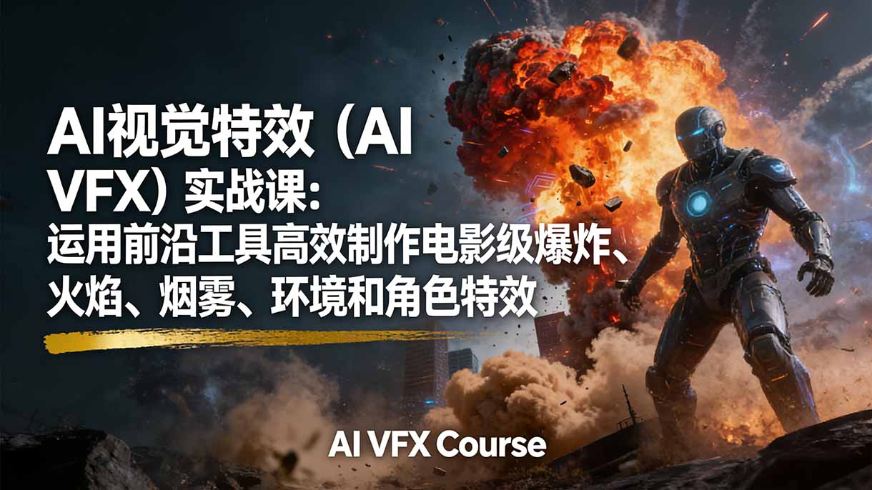 AI视觉特效（AI VFX）实战课：运用前沿工具高效制作电影级爆炸、火焰、烟雾、环境和角色特效