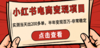 小红书电商变现项目：实测当天出200多单，半年变现百万-非常稳定