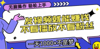 无脑操作，只要发视频就能赚钱？不看播放不看粉丝，小白轻松上手，一天…