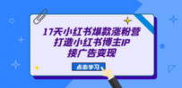 17天 小红书爆款 涨粉营（广告变现方向）打造小红书博主IP、接广告变现
