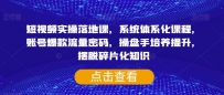 短视频实操落地课，系统体系化课程，账号爆款流量密码，操盘手培养提升，摆脱碎片化知识