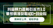 抖音暴力混剪引流术3.0单号精准获取400+创业粉简单好上手，轻松学会