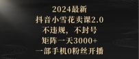 2024最新抖音小雪花卖课2.0 不违规 不封号 矩阵一天3000+一部手机0粉丝开播