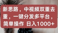 新思路，中视频双重去重，一键分发多平台，简单操作，日入1000+【揭秘】