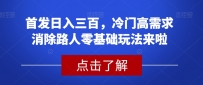 冷门高需求消除路人零基础玩法揭秘！首发稳定日入两三百