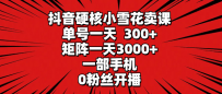 抖音硬核小雪花卖课，单号一天300+，一部手机0粉丝开播 矩阵一天3000+