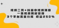 视频二剪+抖音中视频项目：一条视频获得3个平台流量分成 收益250%