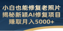 小白也能修复老照片！揭秘新颖AI修复项目，赚取月入5000+