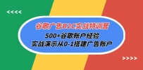 谷歌广告B2C实战特训营，500+谷歌账户经验，实战演示从0-1搭建广告账户
